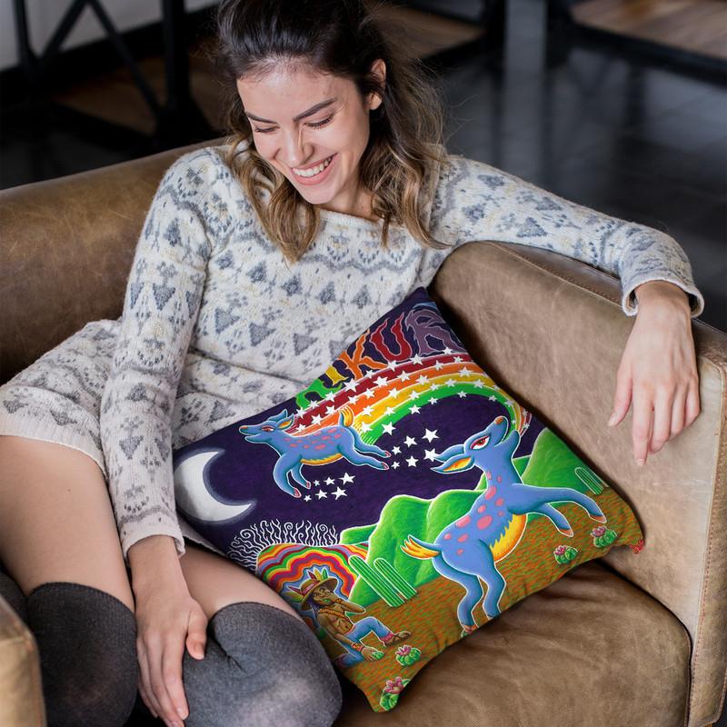 Hikuri Venado Azul Throw Pillow By Chris Dyer - All About Vibe