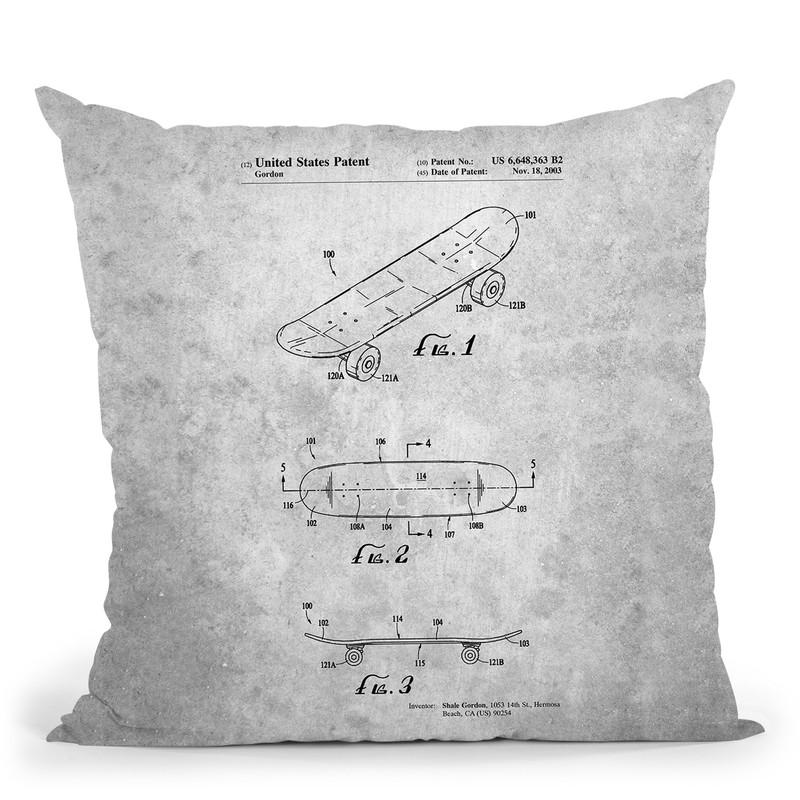 Skateboard Blueprint Throw Pillow By Cole Borders - All About Vibe