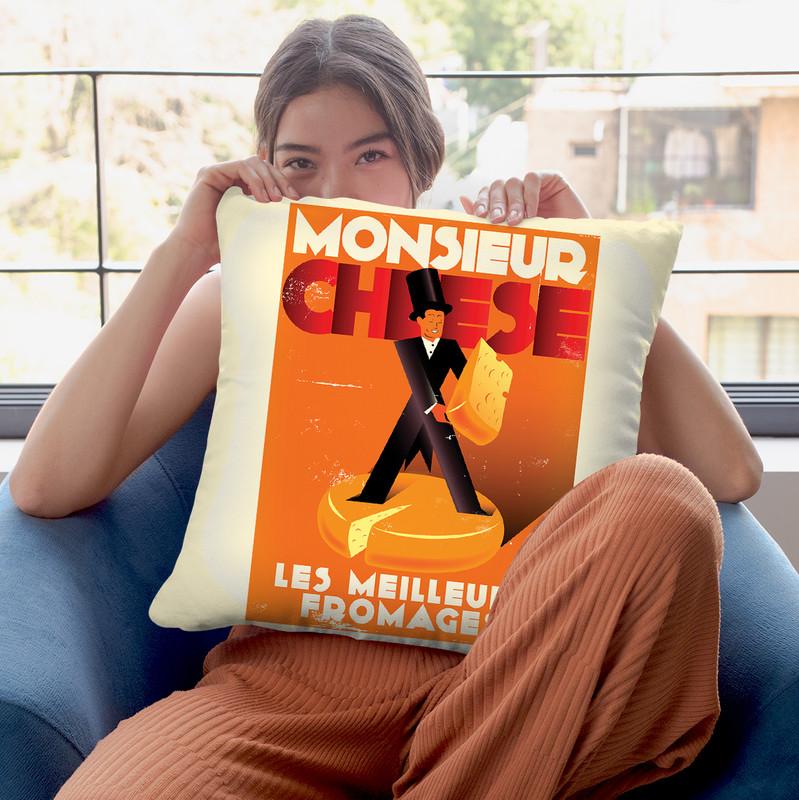 Monsieur Cheese Throw Pillow By American Flat - All About Vibe