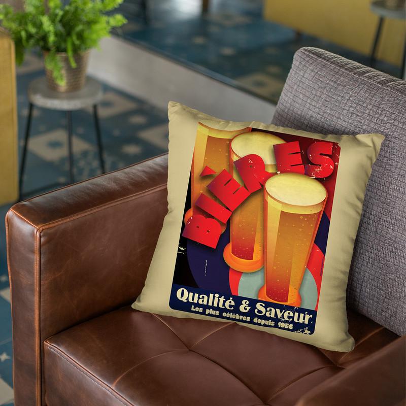 BiŽres QualitŽ & Saveur Throw Pillow By American Flat - All About Vibe