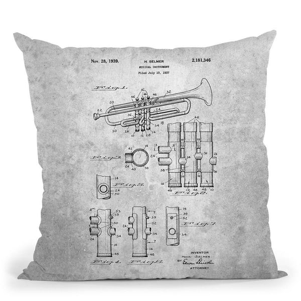 Trumpet Blueprint Throw Pillow By Cole Borders - All About Vibe