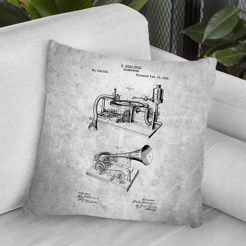 Gramophone Blueprint Throw Pillow By Cole Borders - All About Vibe