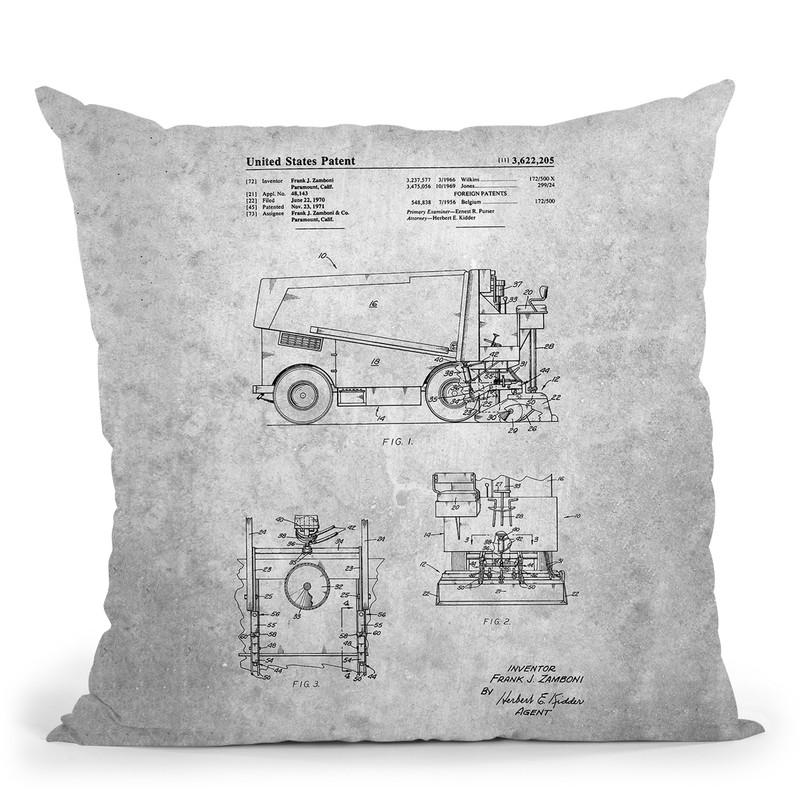 Zamboni Blueprint Throw Pillow By Cole Borders - All About Vibe