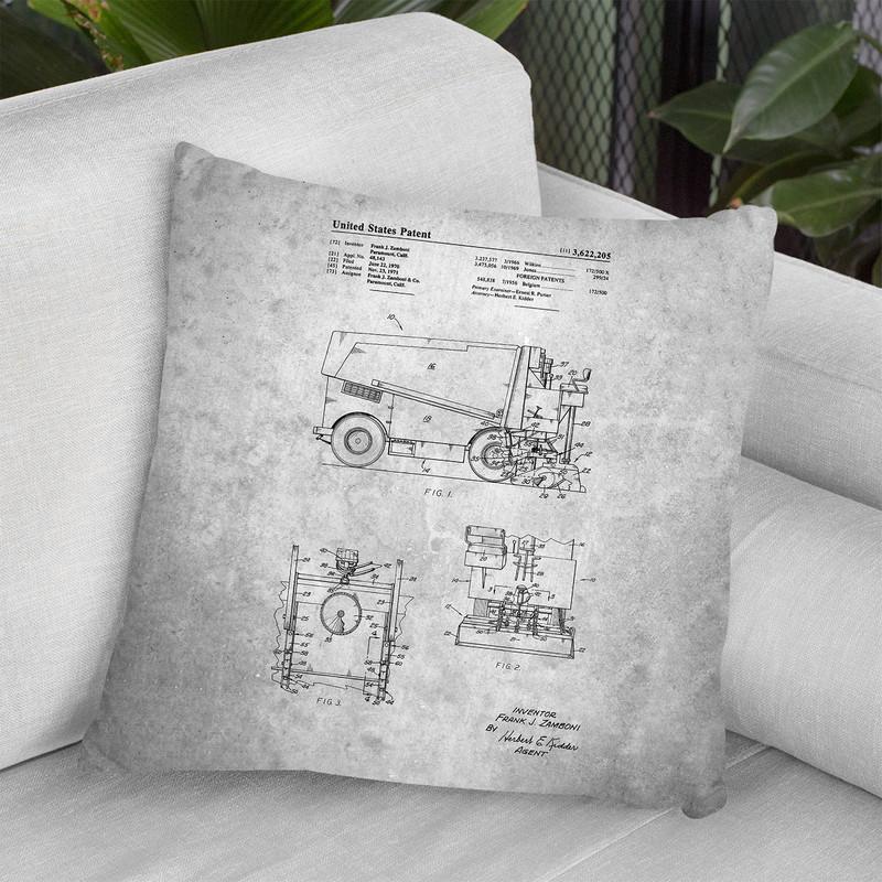 Zamboni Blueprint Throw Pillow By Cole Borders - All About Vibe