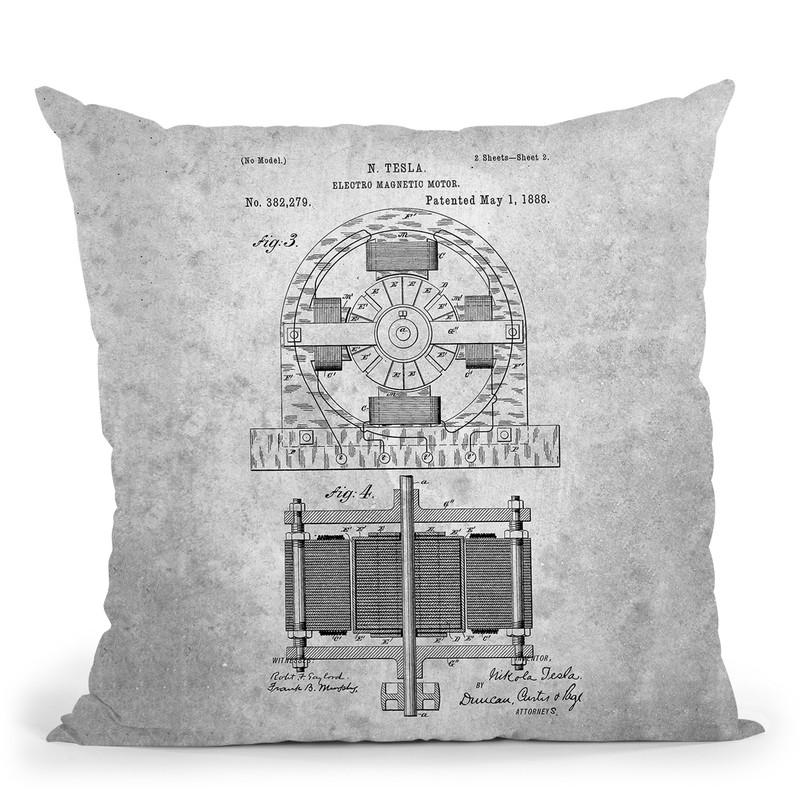 Tesla Motor Blueprint Throw Pillow By Cole Borders - All About Vibe