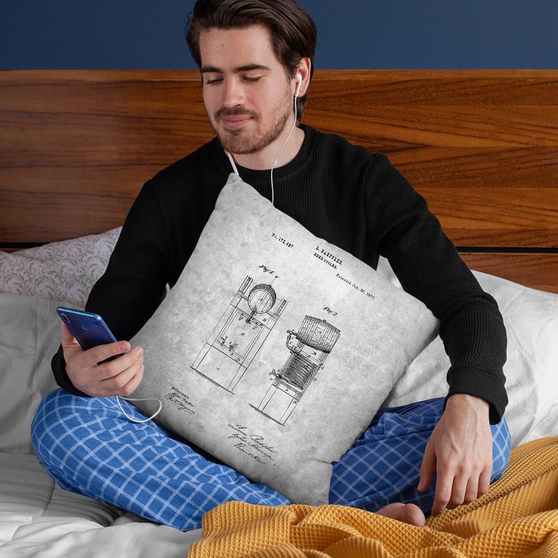 Beer Keg Blueprint Throw Pillow By Cole Borders - All About Vibe