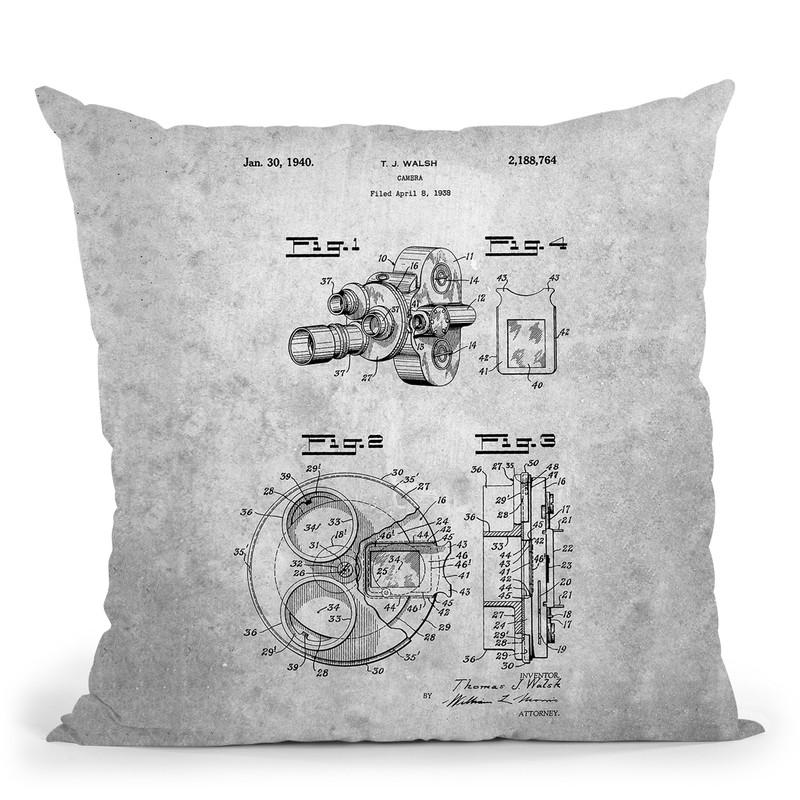 Camera Blueprint Throw Pillow By Cole Borders - All About Vibe