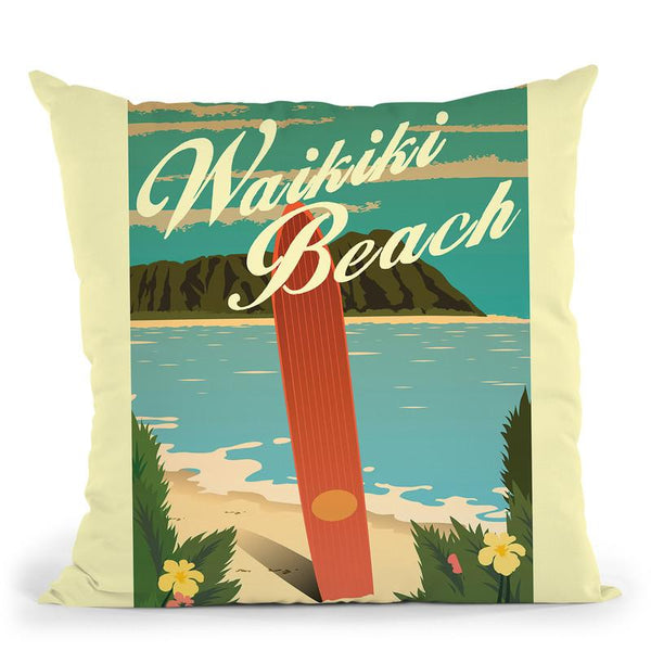 Waikiki Beach Throw Pillow By American Flat - All About Vibe