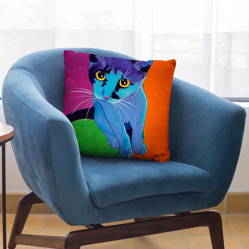 Kitten Blue Throw Pillow By Dawgart - All About Vibe