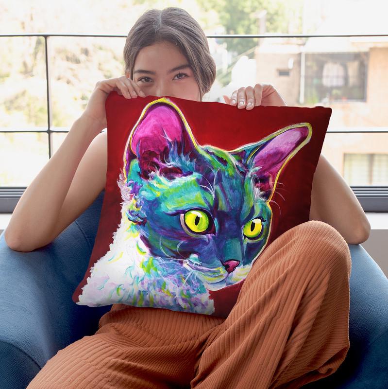Cat - Devon Rex Throw Pillow By Dawgart - All About Vibe