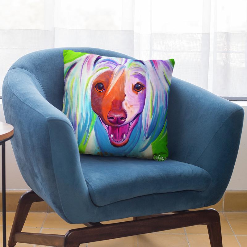 Chinese Crested - Grin Throw Pillow By Dawgart - All About Vibe