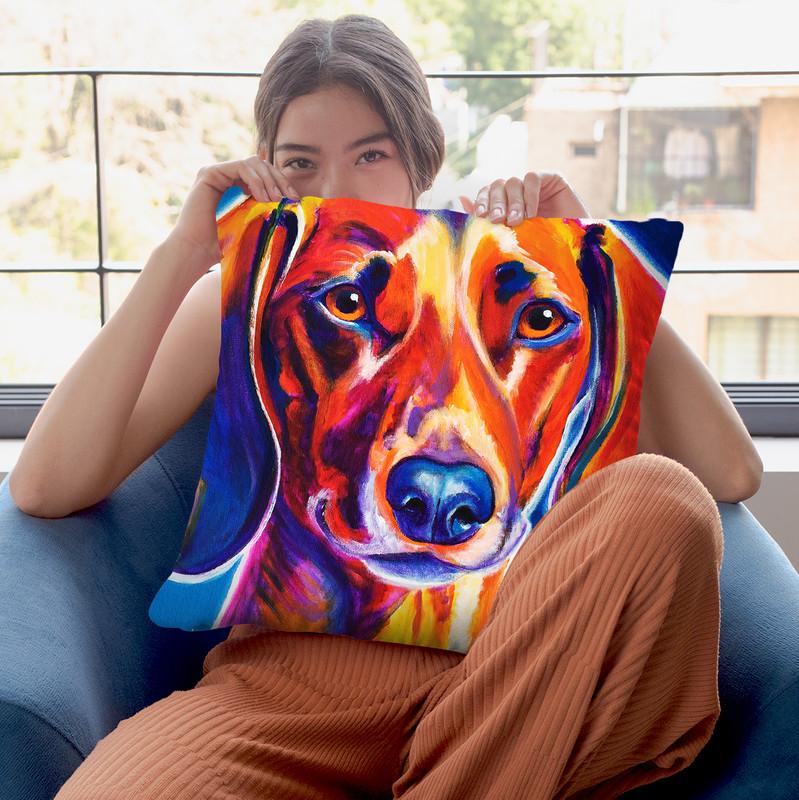 Dachshund - Bubbs Throw Pillow By Dawgart - All About Vibe