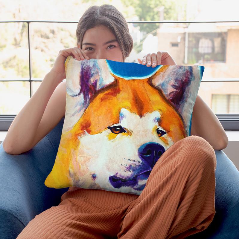 Akita - Apricot Throw Pillow By Dawgart - All About Vibe