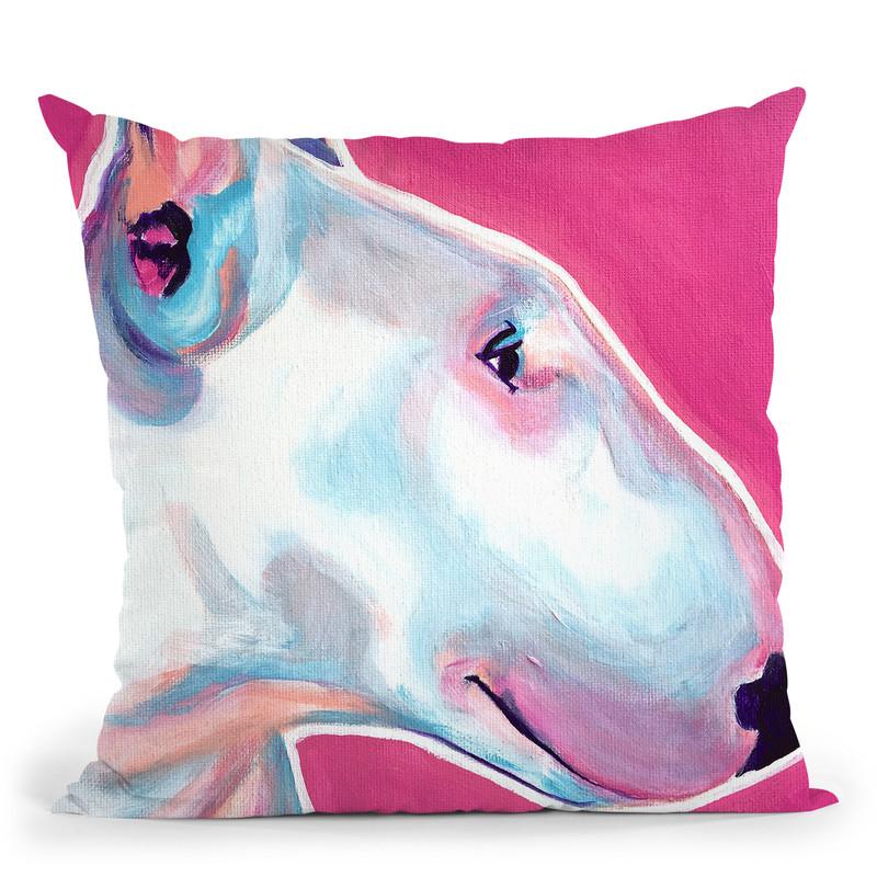 Bull Terrier - Bubble Gum Throw Pillow By Dawgart - All About Vibe