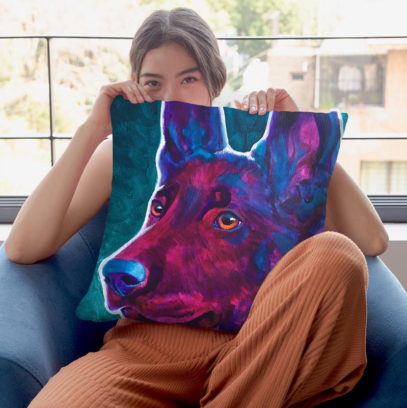 Belgian Malinois Burgundy Throw Pillow By Dawgart - All About Vibe