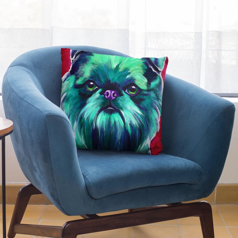 Bottle Green Brussels Griffon Throw Pillow By Dawgart - All About Vibe