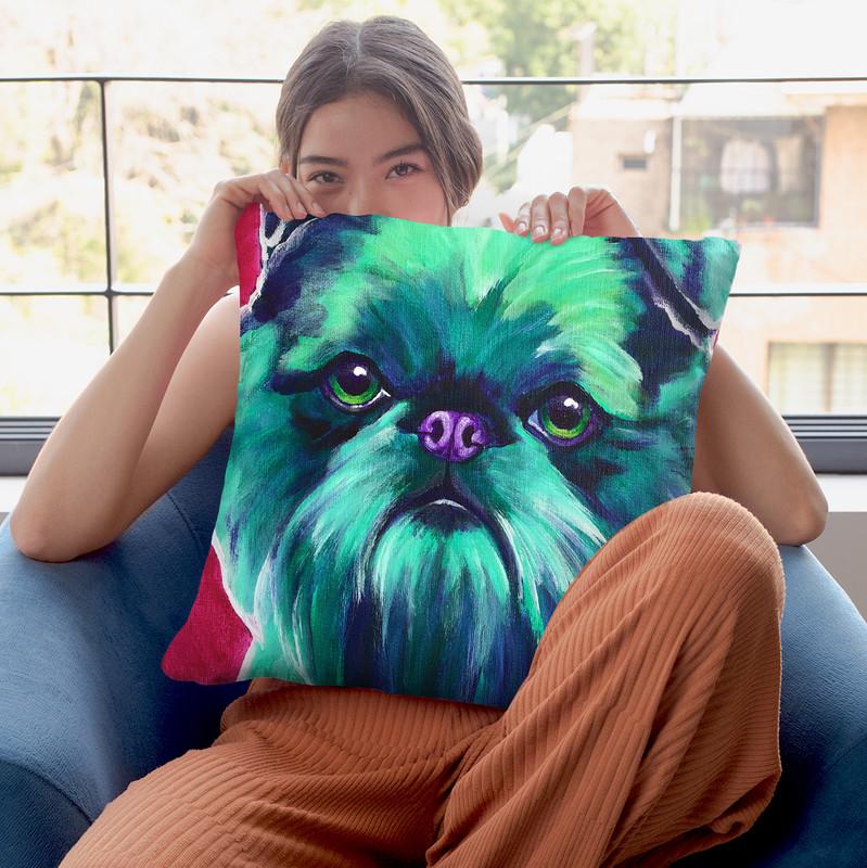 Bottle Green Brussels Griffon Throw Pillow By Dawgart - All About Vibe