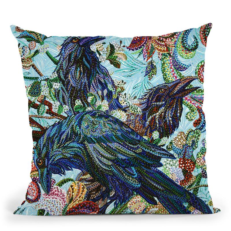 3 Birds Throw Pillow By Erika Pochybova - All About Vibe