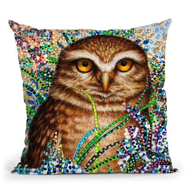 Burrowing Owl In Flowers Throw Pillow By Erika Pochybova - All About Vibe