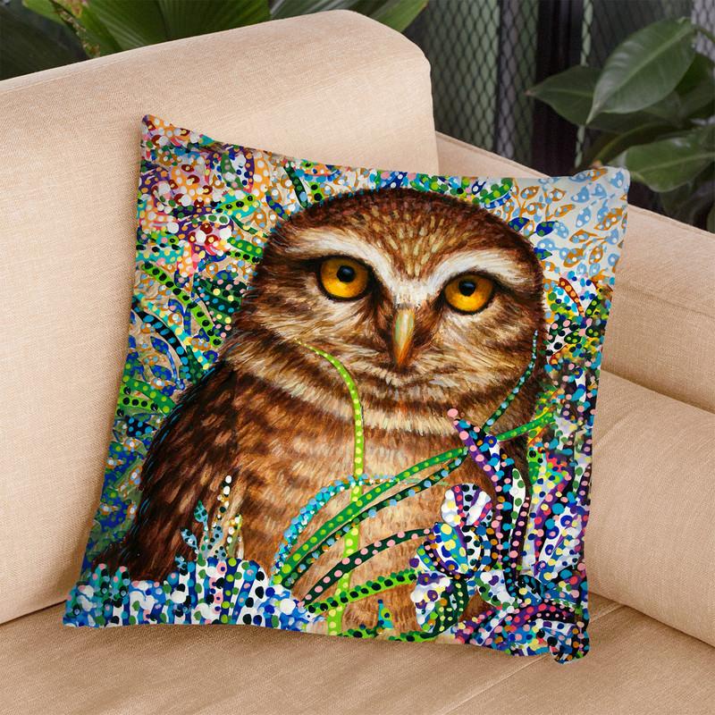 Burrowing Owl In Flowers Throw Pillow By Erika Pochybova - All About Vibe