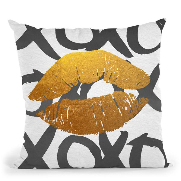 Xoxo Gold Lips Throw Pillow By Blakely Bering