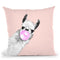 Black and White Sneaky Llama with Bubble Gum in  Throw Pillow by Big Nose Work