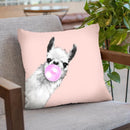 Black and White Sneaky Llama with Bubble Gum in  Throw Pillow by Big Nose Work