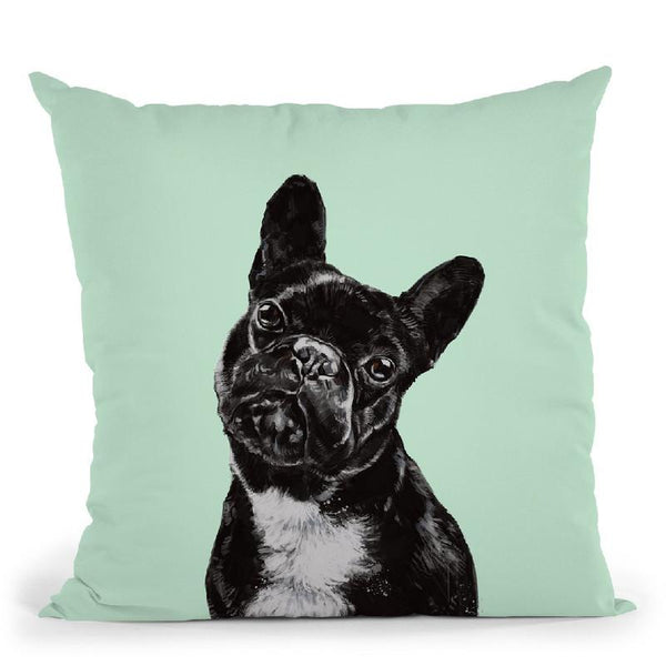 Bulldog in Green Throw Pillow by Big Nose Work