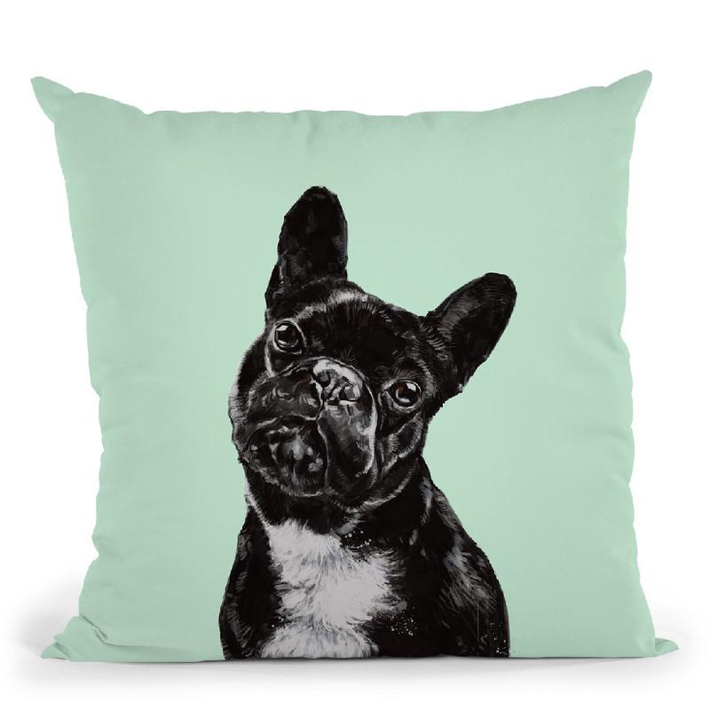 Bulldog in Green Throw Pillow by Big Nose Work
