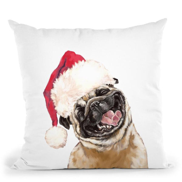 Christmas Laughing Pug Throw Pillow by Big Nose Work