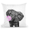 Elephant with Bubble Gum Black and White Throw Pillow by Big Nose Work