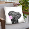 Elephant with Bubble Gum Black and White Throw Pillow by Big Nose Work