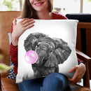 Elephant with Bubble Gum Black and White Throw Pillow by Big Nose Work