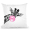 Giraffe with Bubble Gum Black and White Throw Pillow by Big Nose Work