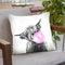 Highland Cow with Bubble Gum Black and White Throw Pillow by Big Nose Work