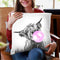 Highland Cow with Bubble Gum Black and White Throw Pillow by Big Nose Work