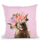 Highland Cow with Flower Crown in Pink Throw Pillow by Big Nose Work