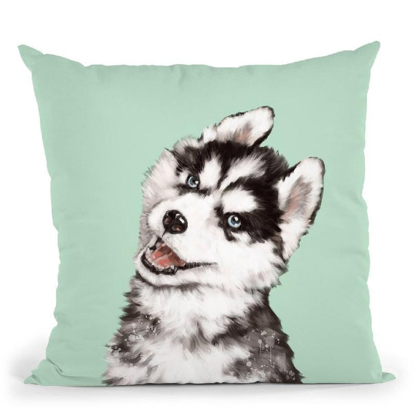 Husky in Green Throw Pillow by Big Nose Work