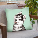 Husky in Green Throw Pillow by Big Nose Work
