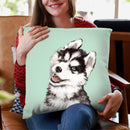 Husky in Green Throw Pillow by Big Nose Work