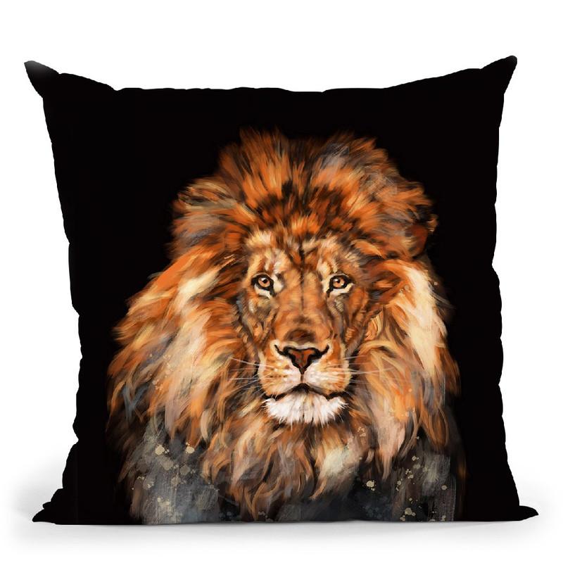 Lion in Black Throw Pillow by Big Nose Work