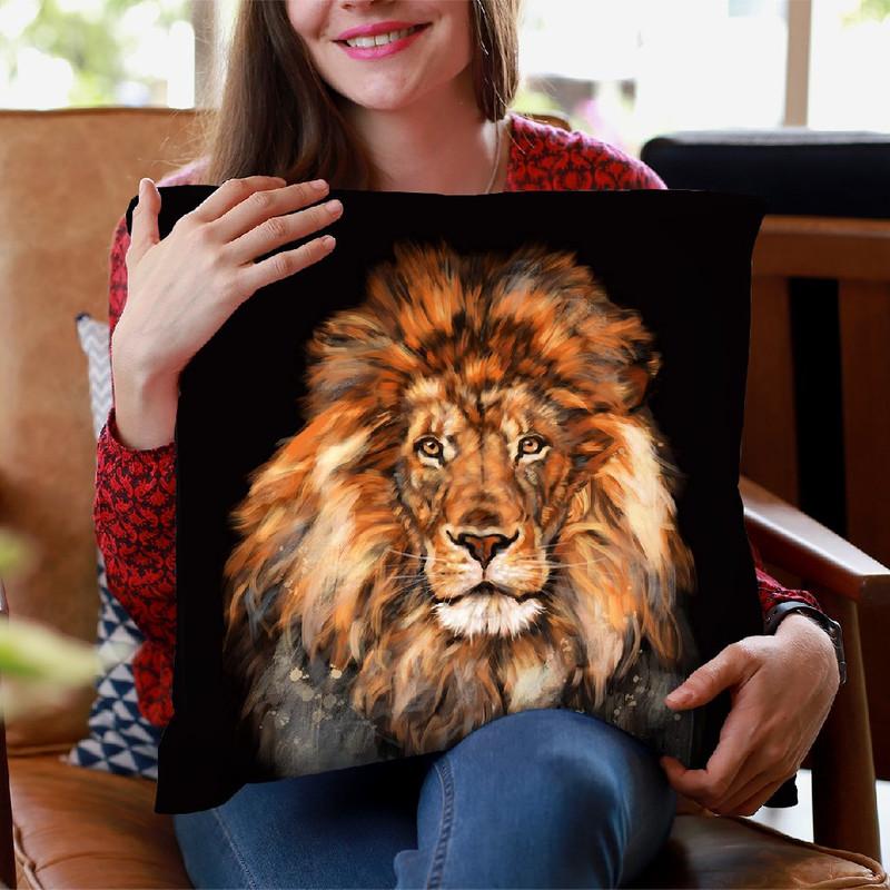 Lion in Black Throw Pillow by Big Nose Work