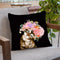 Baby Cat with Flower Crown in Black Throw Pillow by Big Nose Work