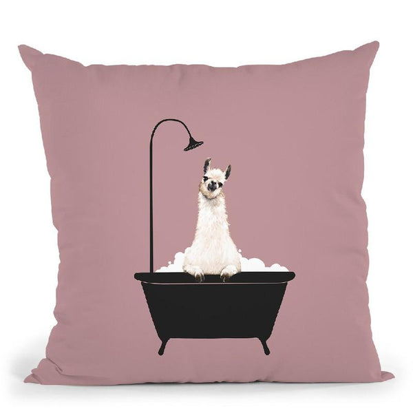 Llama in Bath Tub Throw Pillow by Big Nose Work