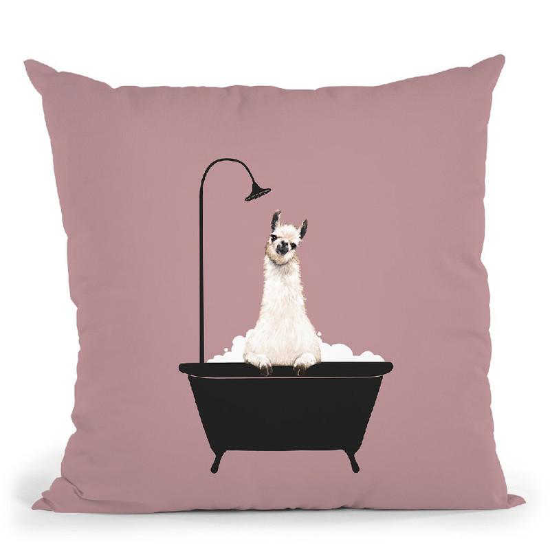 Llama in Bath Tub Throw Pillow by Big Nose Work