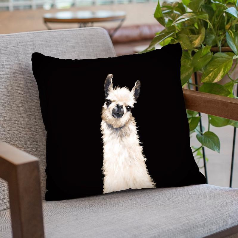 Llama in Black Throw Pillow by Big Nose Work