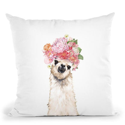 Llama with Flower Crown Throw Pillow by Big Nose Work