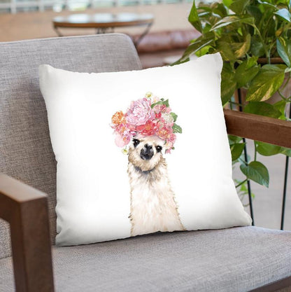 Llama with Flower Crown Throw Pillow by Big Nose Work