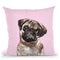 Melanconic Pug in Pink Throw Pillow by Big Nose Work