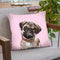 Melanconic Pug in Pink Throw Pillow by Big Nose Work